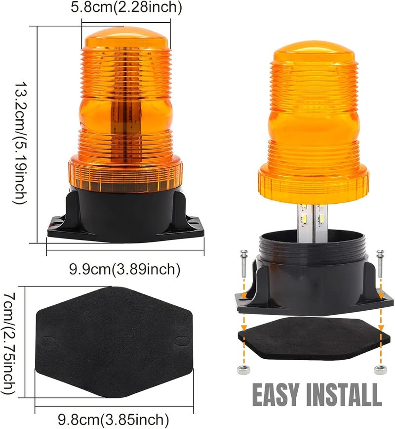 NWpangu Amber Beacons LED Strobe Warning Light Emergency Flashing Light Roof Safety Light for Forklift Truck Engineering Vehicles Boat Bus, 2pcs - Image 3